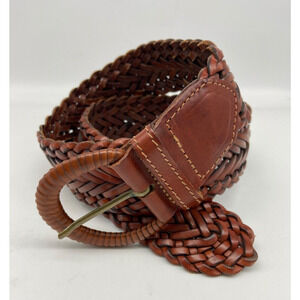 DKNY Belt Womens Sz 28 - 30in. Brown Leather Woven‎ Adjustable